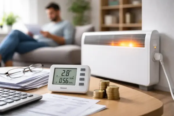 Stromverbrauch einer Direktheizung im Alltag – Heizgerät und Verbrauchsanzeige