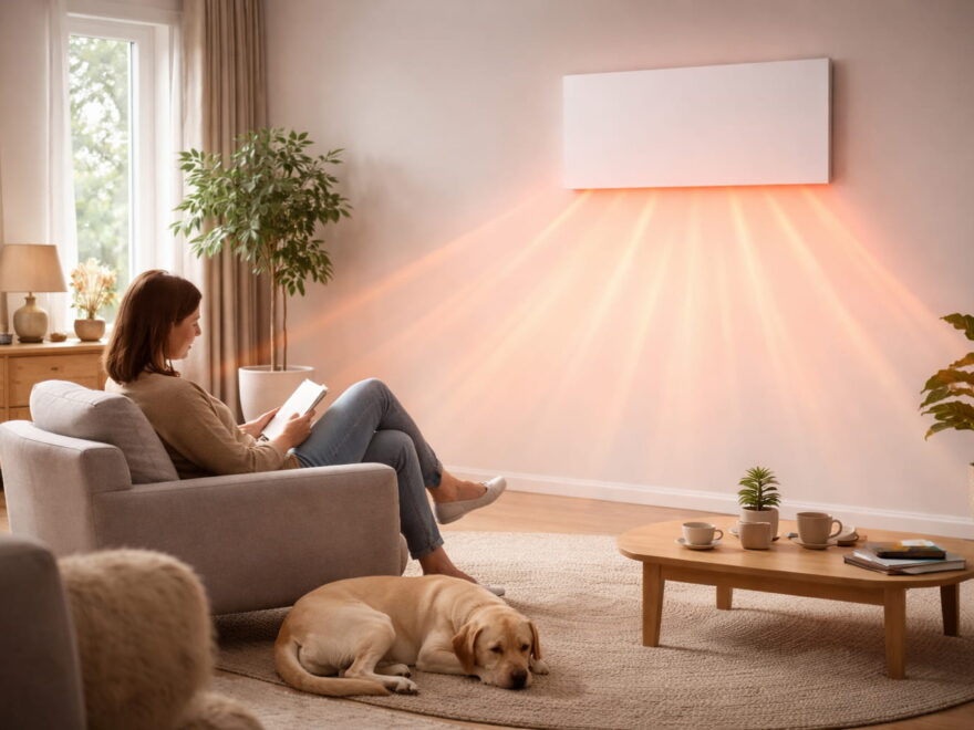 Infrarotheizung an der Wand verteilt Wärmestrahlung im Wohnraum