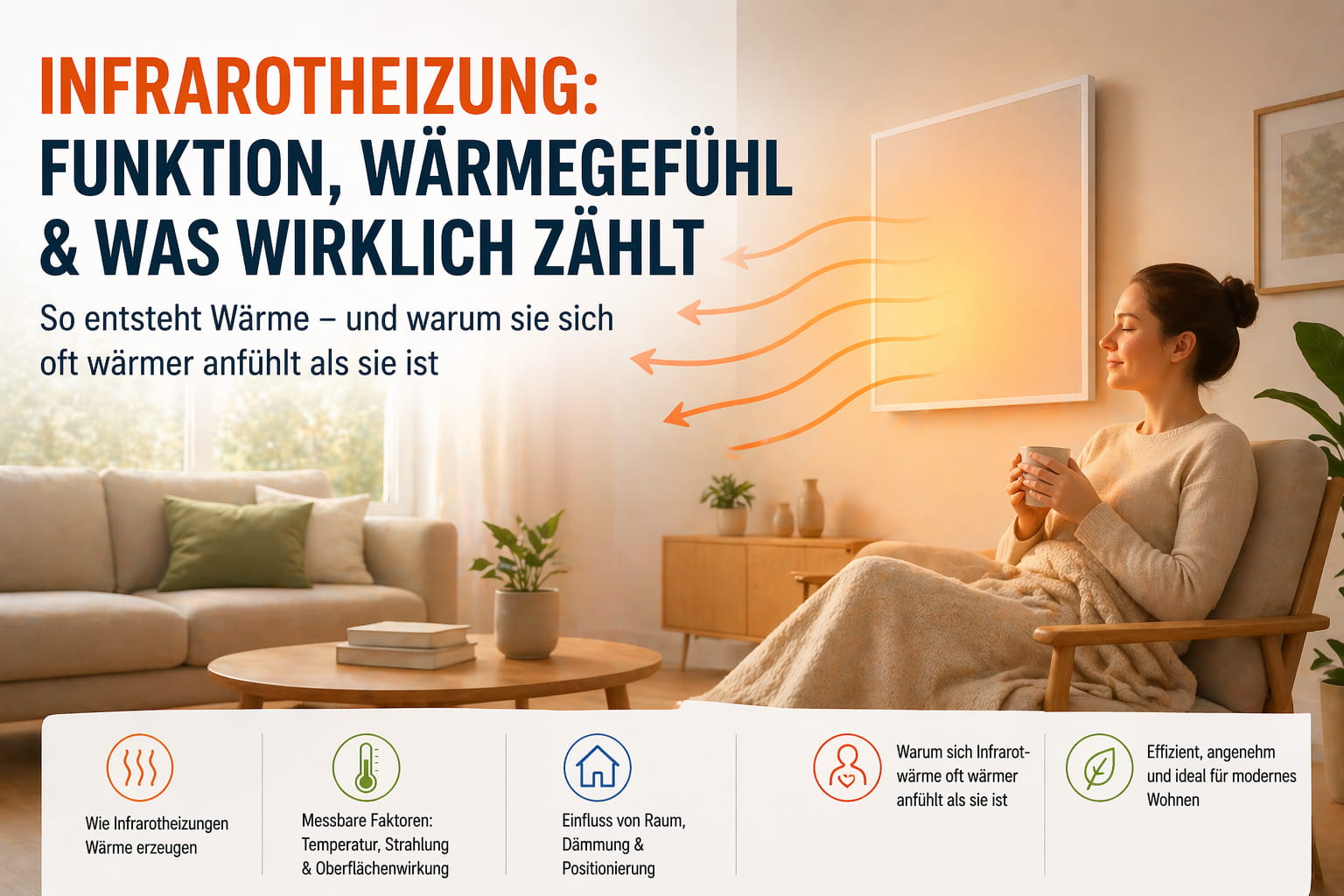 Infrarotheizung erzeugt angenehme Wohlfühlwärme durch Strahlungswärme im Wohnraum