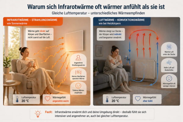 Warum sich Infrarotwärme bei gleicher Temperatur wärmer anfühlt als Luftwärme durch direkte Strahlungswärme